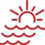 icon-sun Bright sun over ocean waves icon.